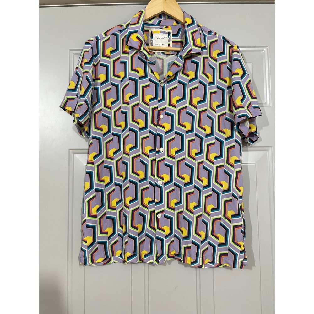 Denim & Flower Shirt Mens Large Purple Geometric Abstract Viscose Excellent‎ L